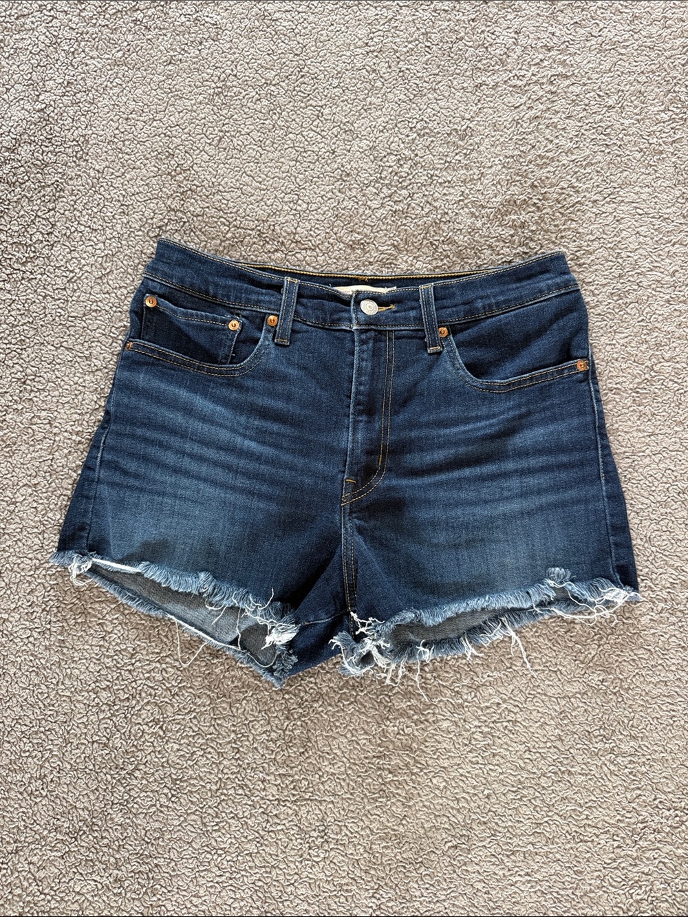 Levi's Dark Blue Distressed Denim Cutoff Shorts